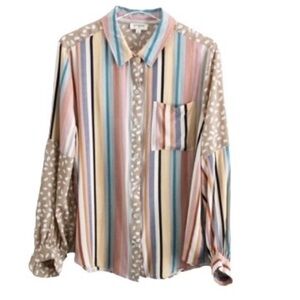 Umgee Rayon Bohemian Mixed Prints Long Sleeve Blouse Size Large